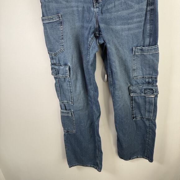 American Eagle Super High Rise Baggy Straight Cargo Jeans Boho Y2K Women 14 Long - Picture 4 of 11